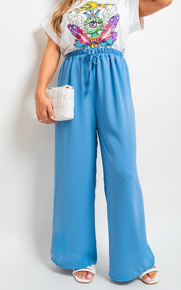 Women's Drawstring Gathered Waist Wide Leg Trouser