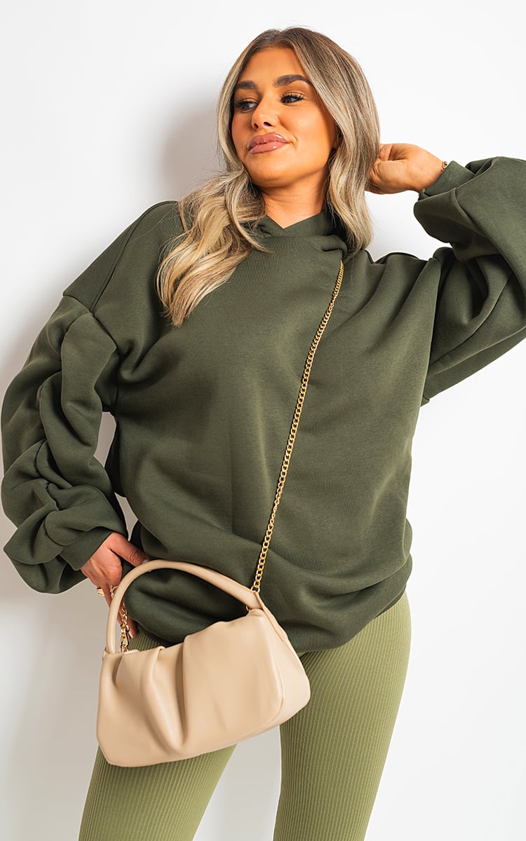 Women's Fall Winter Oversized Ruched Sleeves Hoodie