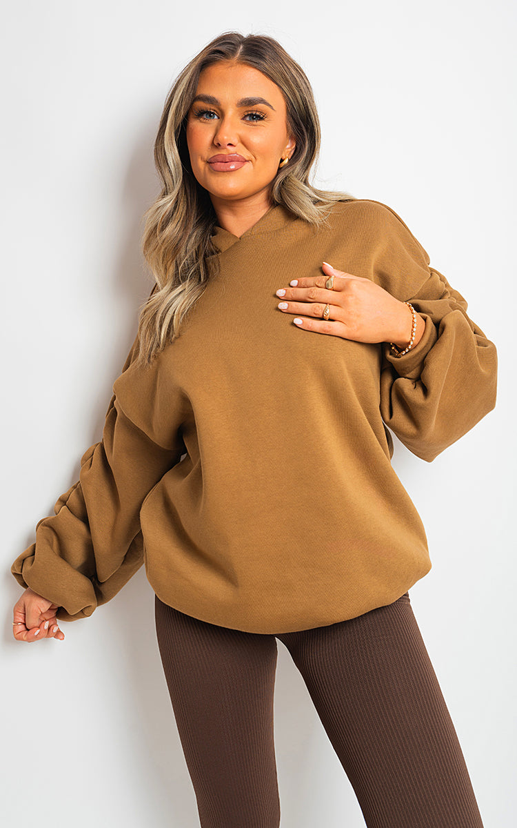 Women's Fall Winter Oversized Ruched Sleeves Hoodie