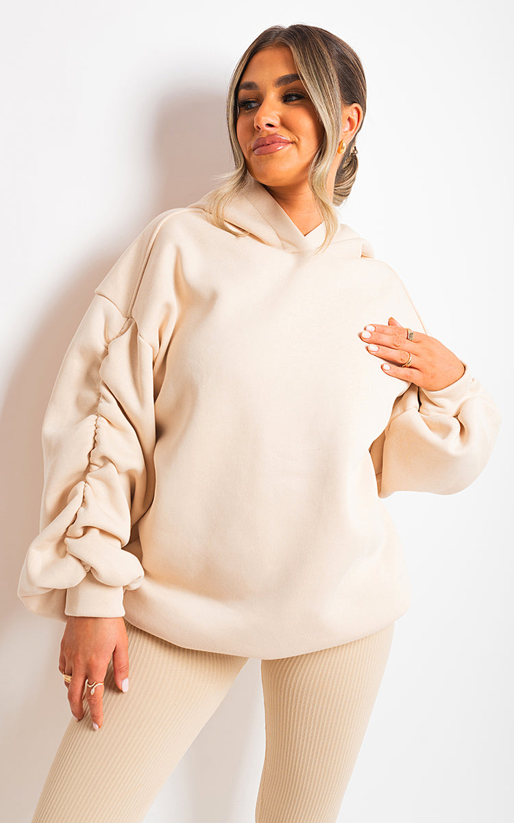 Women's Fall Winter Oversized Ruched Sleeves Hoodie