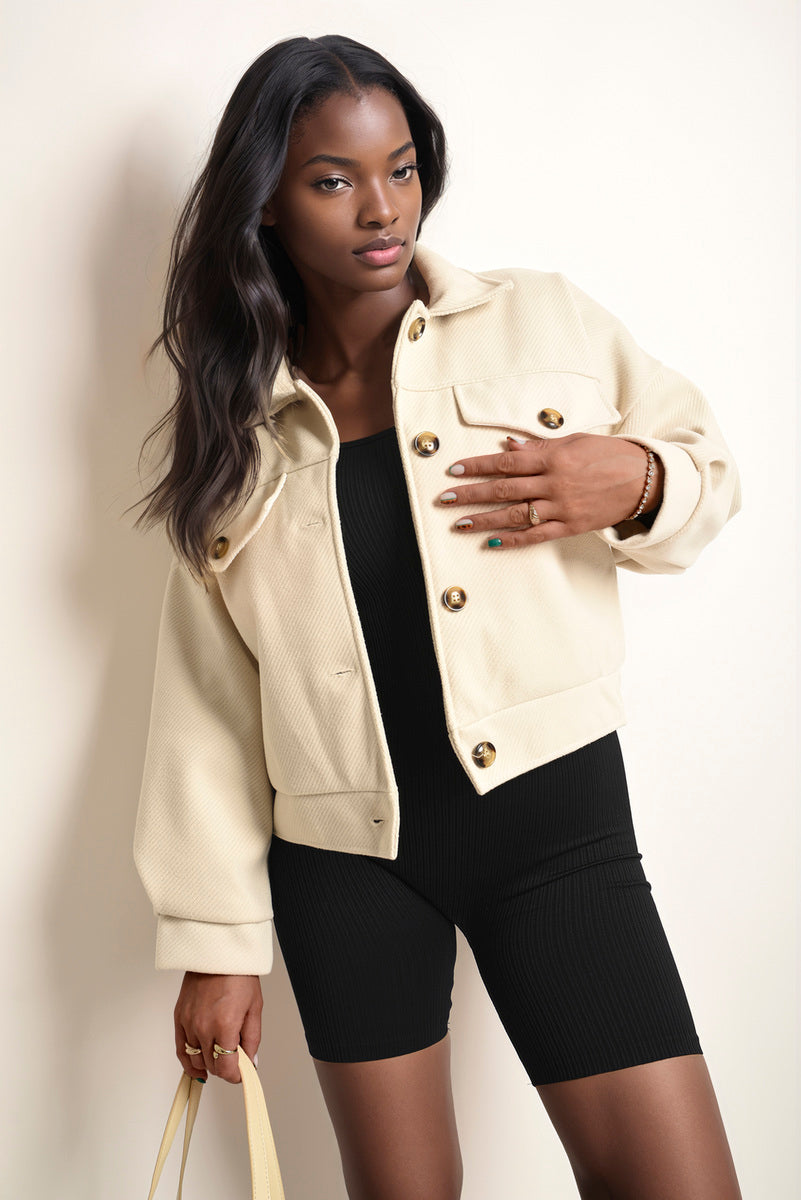 Women's Flap Pocket Long Sleeve Crop Jacket