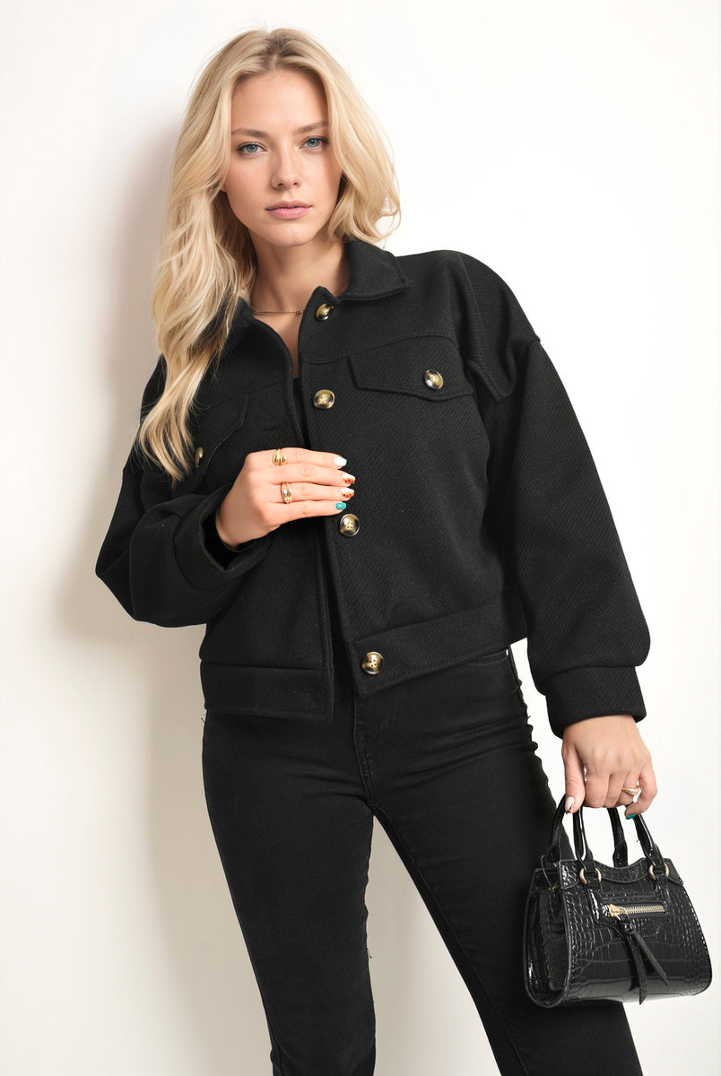 Women's Flap Pocket Long Sleeve Crop Jacket