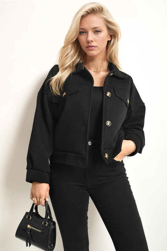 Women's Flap Pocket Long Sleeve Crop Jacket