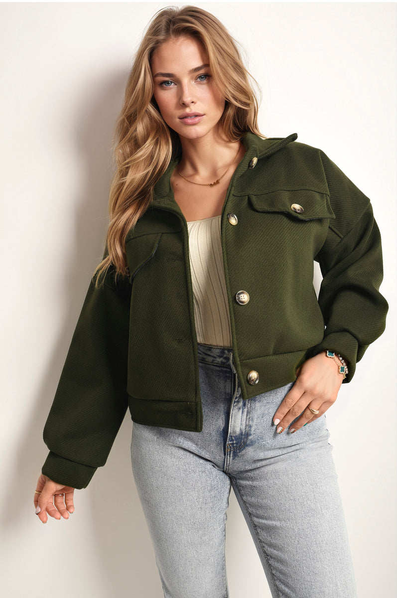 Women's Flap Pocket Long Sleeve Crop Jacket