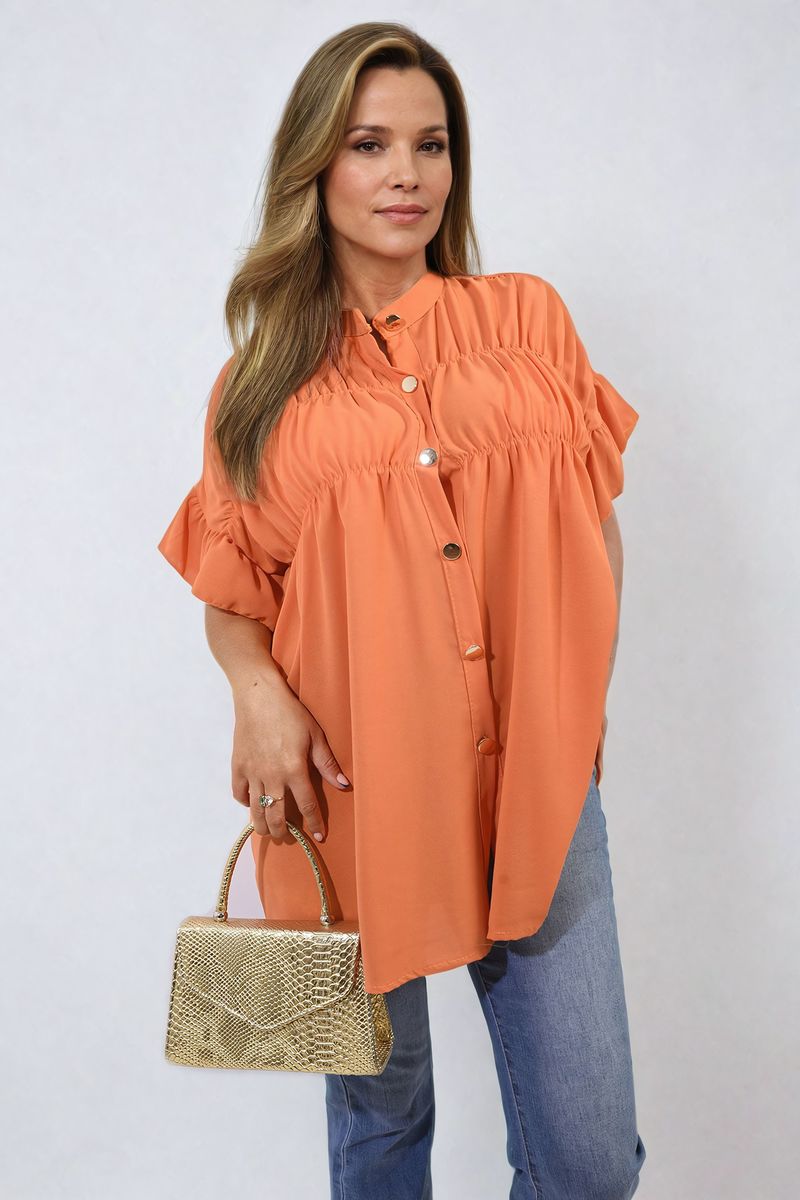 Women's Button Down Pleated Frill Tops