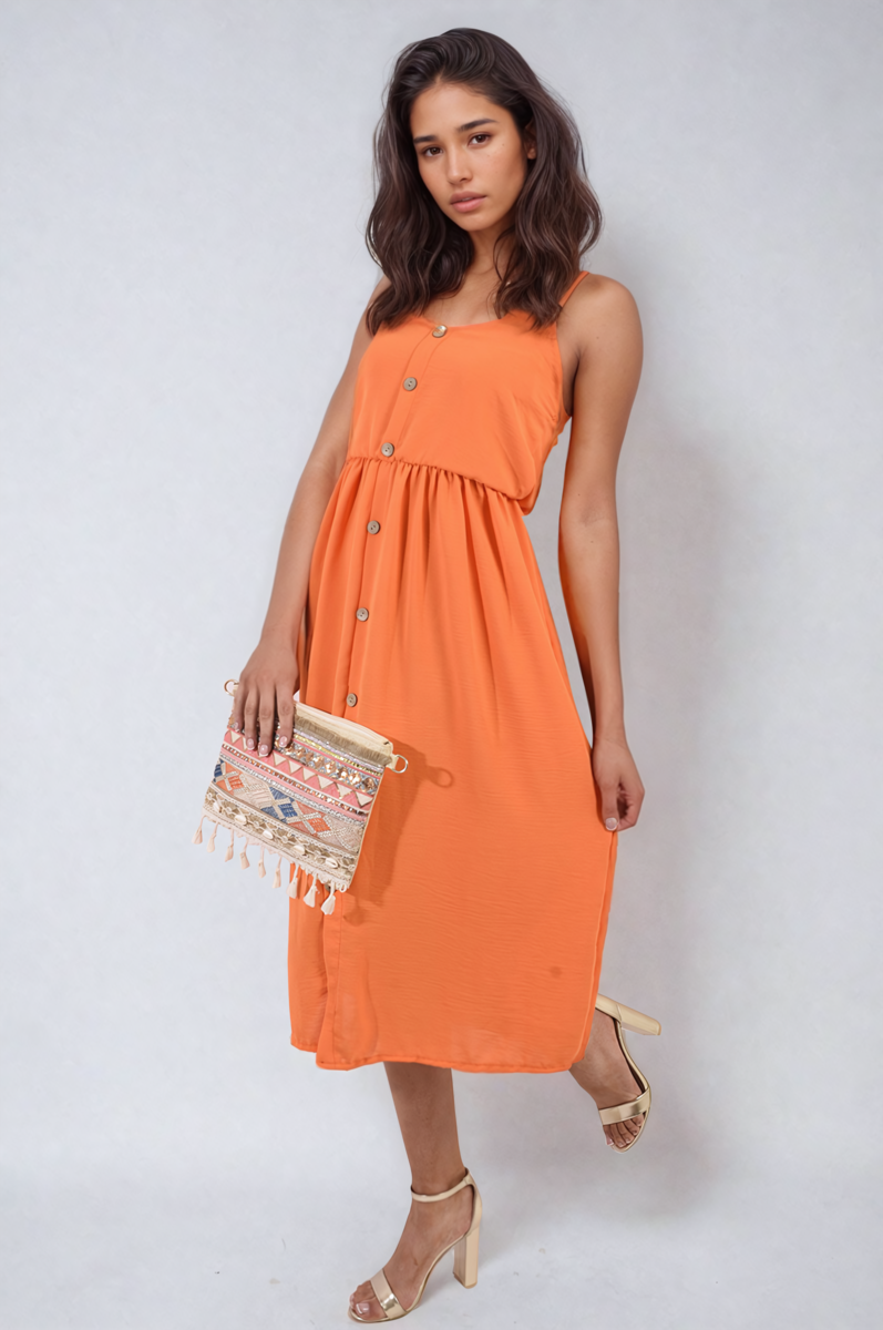 Women's Button Front Strappy Midi Dress