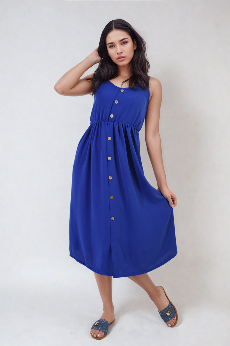 Women's Button Front Strappy Midi Dress