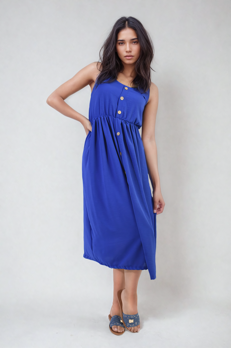 Women's Button Front Strappy Midi Dress