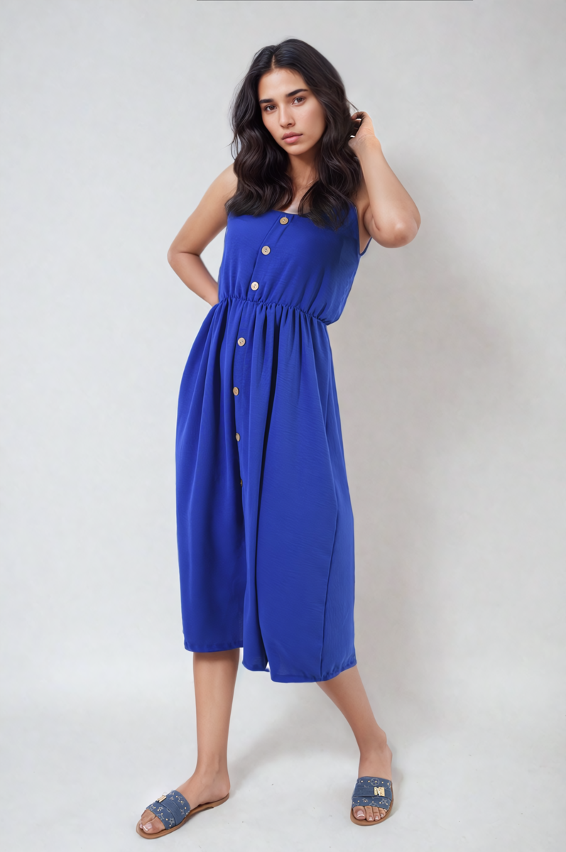 Women's Button Front Strappy Midi Dress