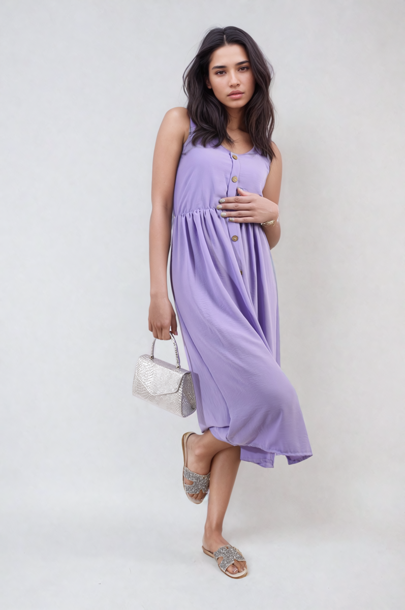 Women's Button Front Strappy Midi Dress