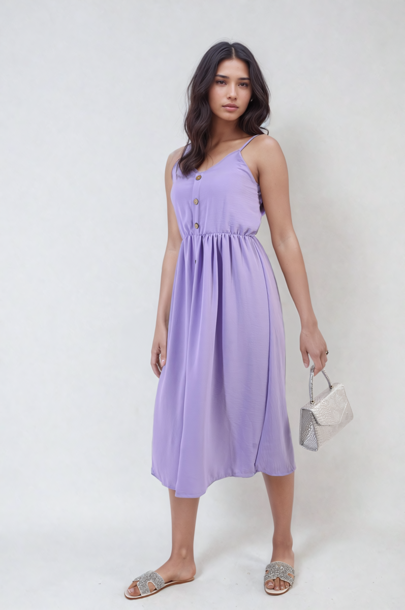 Women's Button Front Strappy Midi Dress