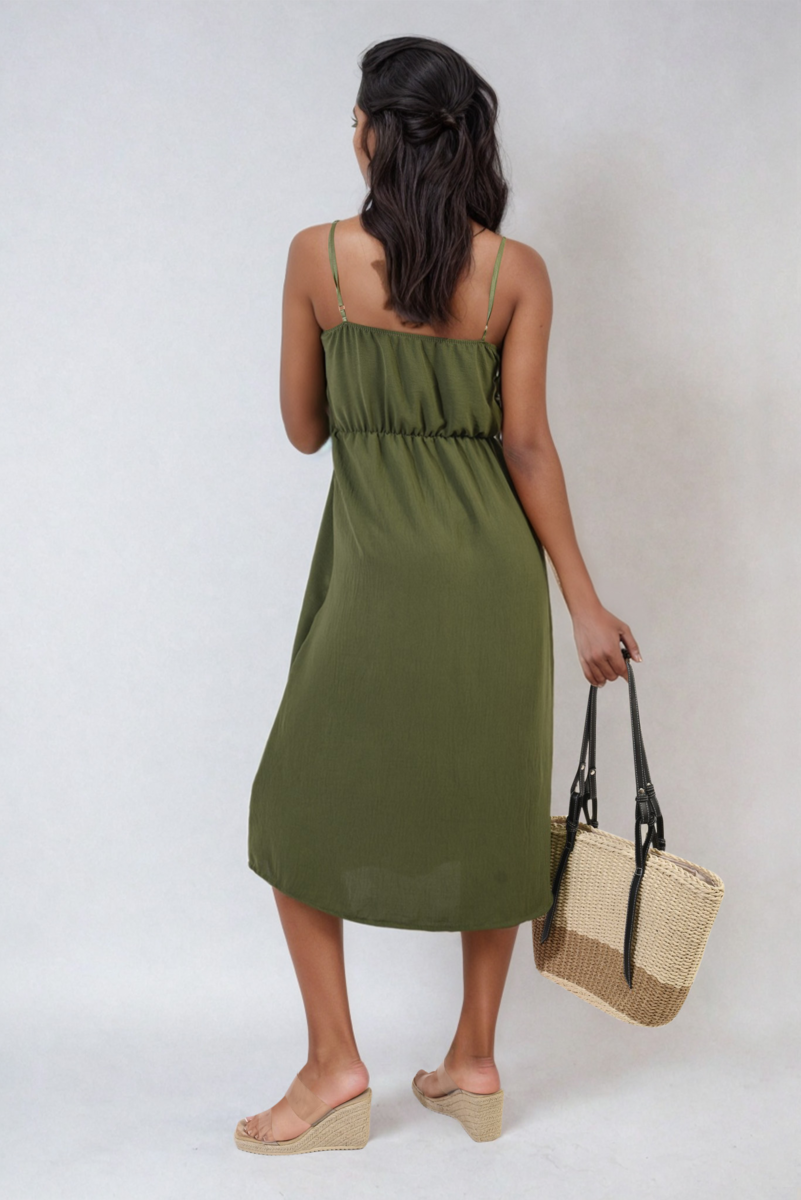 Women's Button Front Strappy Midi Dress