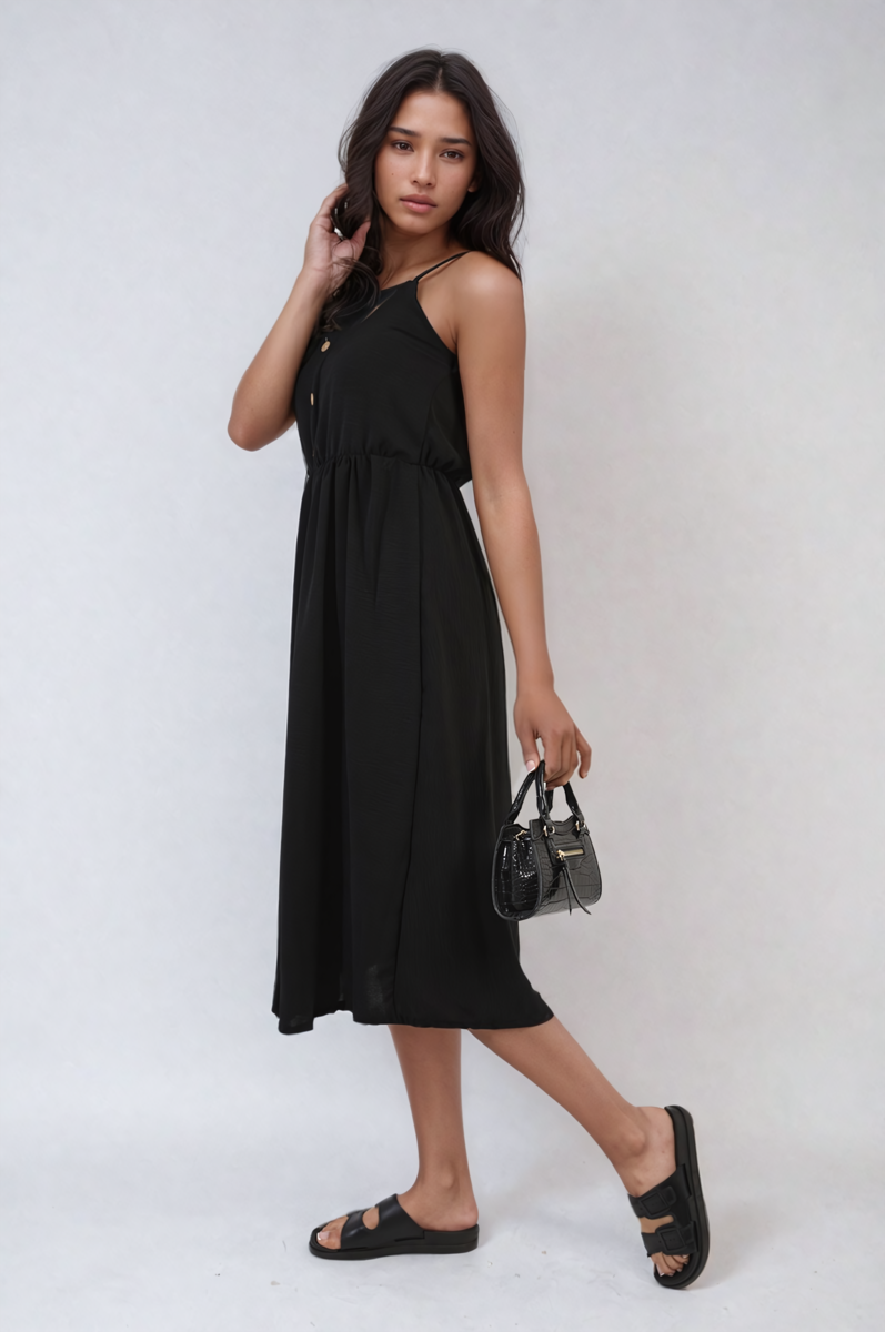 Women's Button Front Strappy Midi Dress