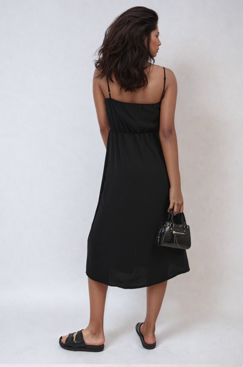 Women's Button Front Strappy Midi Dress