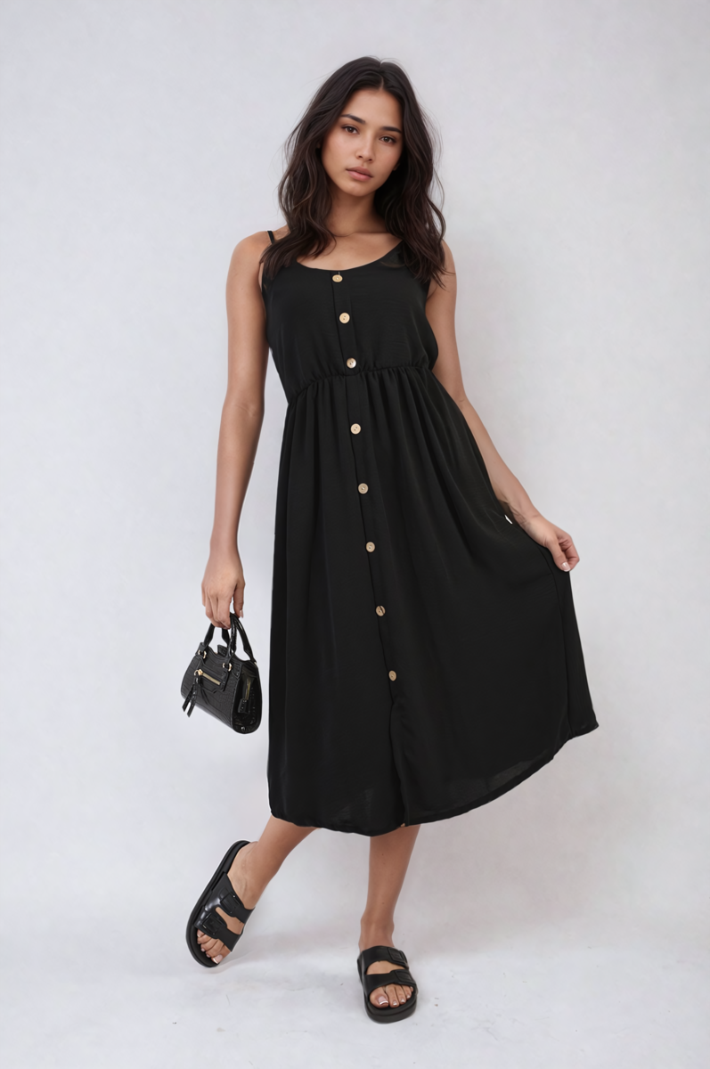 Women's Button Front Strappy Midi Dress