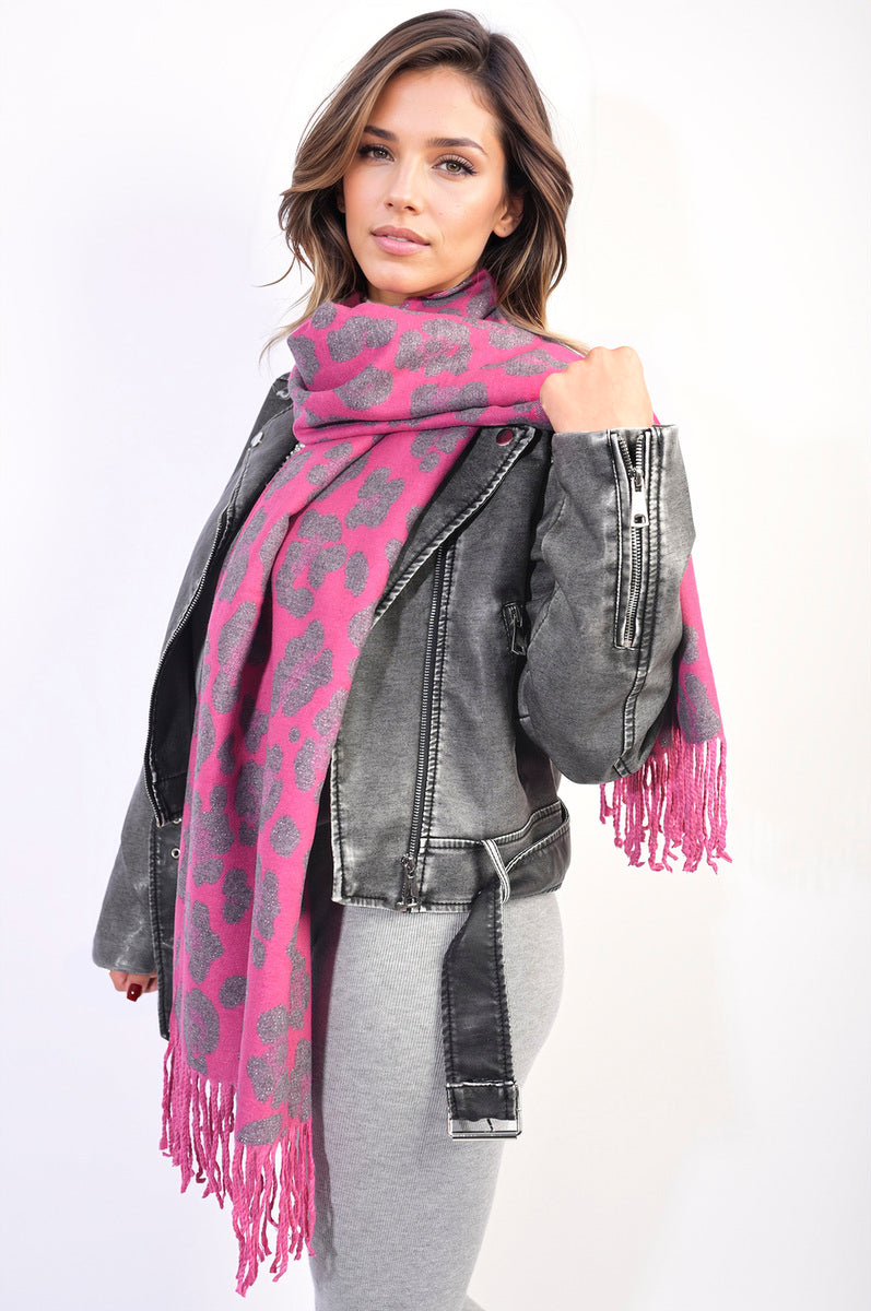 Women's Animal Print Scarf with Tassel