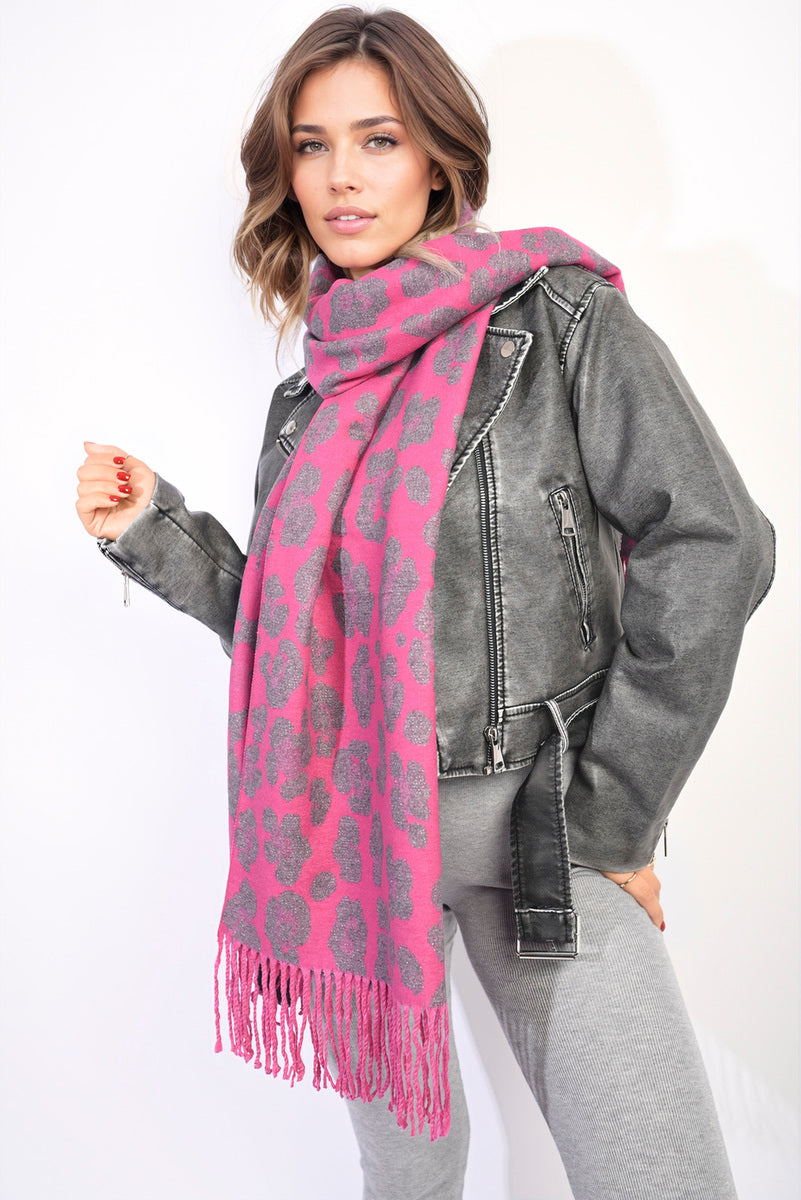 Women's Animal Print Scarf with Tassel