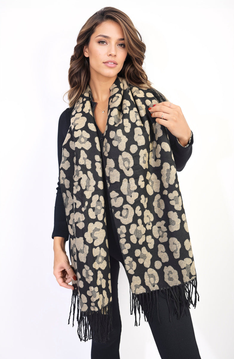 Women's Animal Print Scarf with Tassel