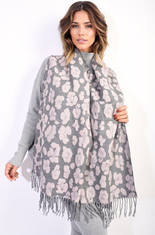 Women's Animal Print Scarf with Tassel