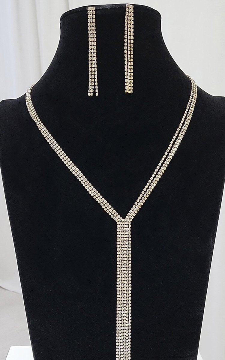 Women's Diamante Necklace and Drop Earrings Set