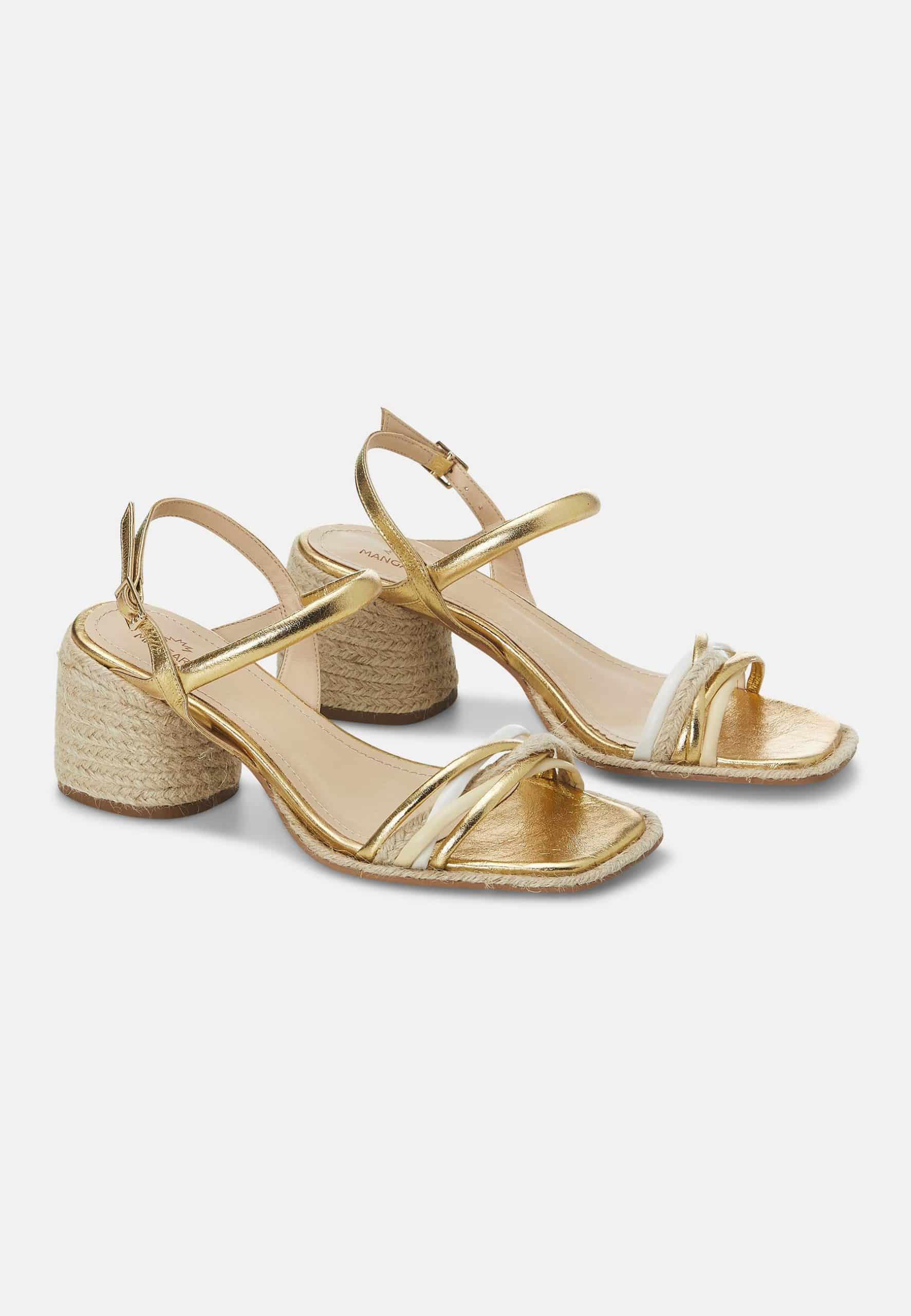 Ladies Comfortable Golden Raffia Block Heel Sandals