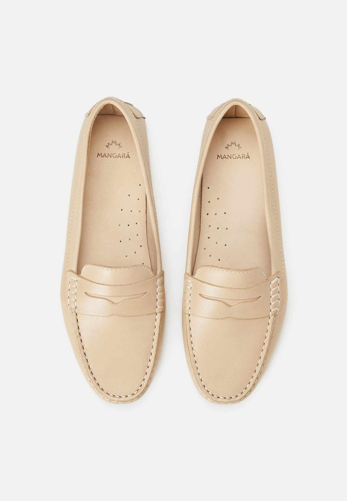 Ladies Leather Penny Loafers in Beige