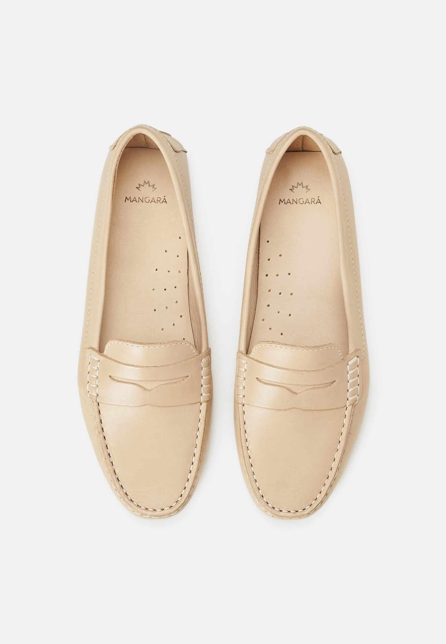 Ladies Leather Penny Loafers in Beige