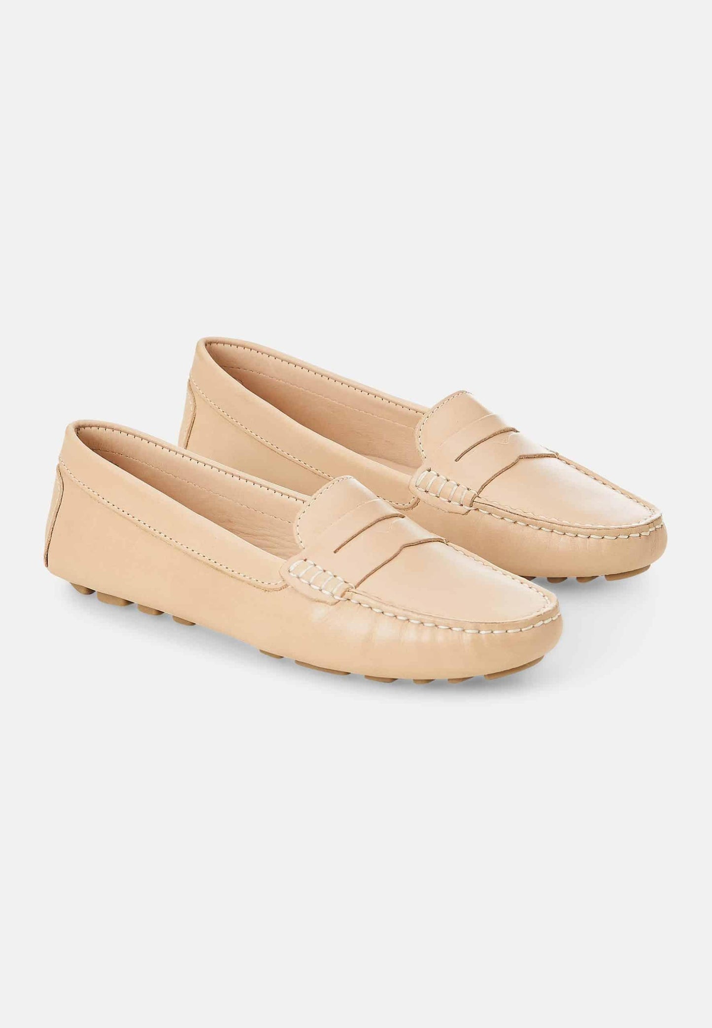 Ladies Leather Penny Loafers in Beige