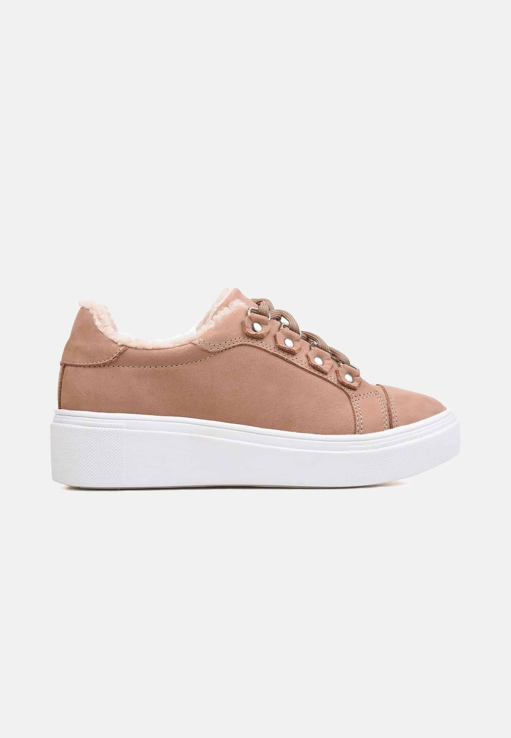 Ladies Warm and Comfortable Sneakers  in Beige with Thick Sole.