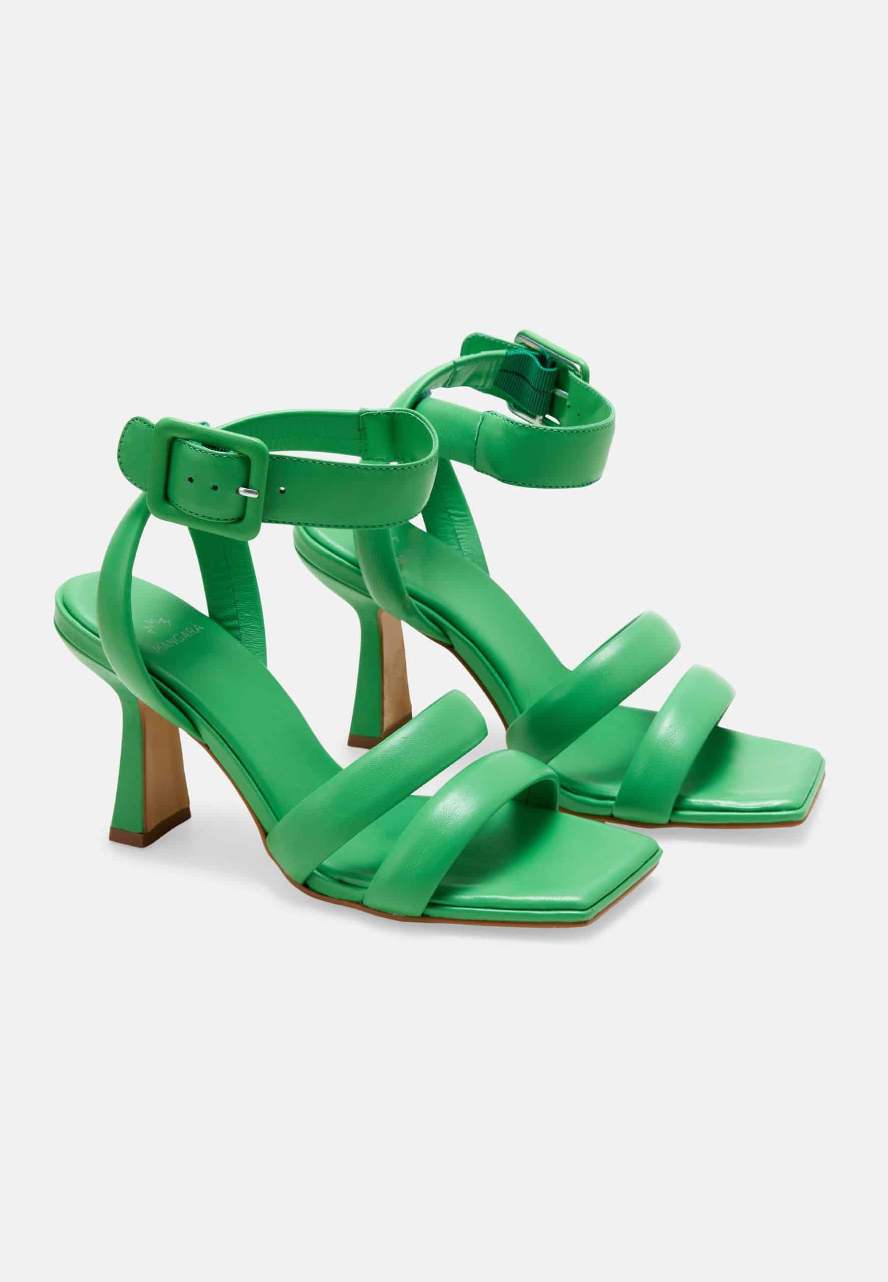 Ladies Elegant Green Leather Sandals with 8cm Heel