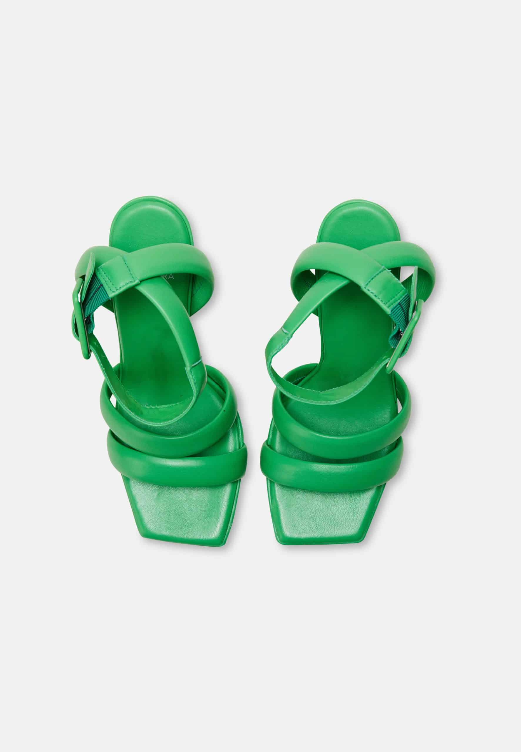 Ladies Elegant Green Leather Sandals with 8cm Heel.