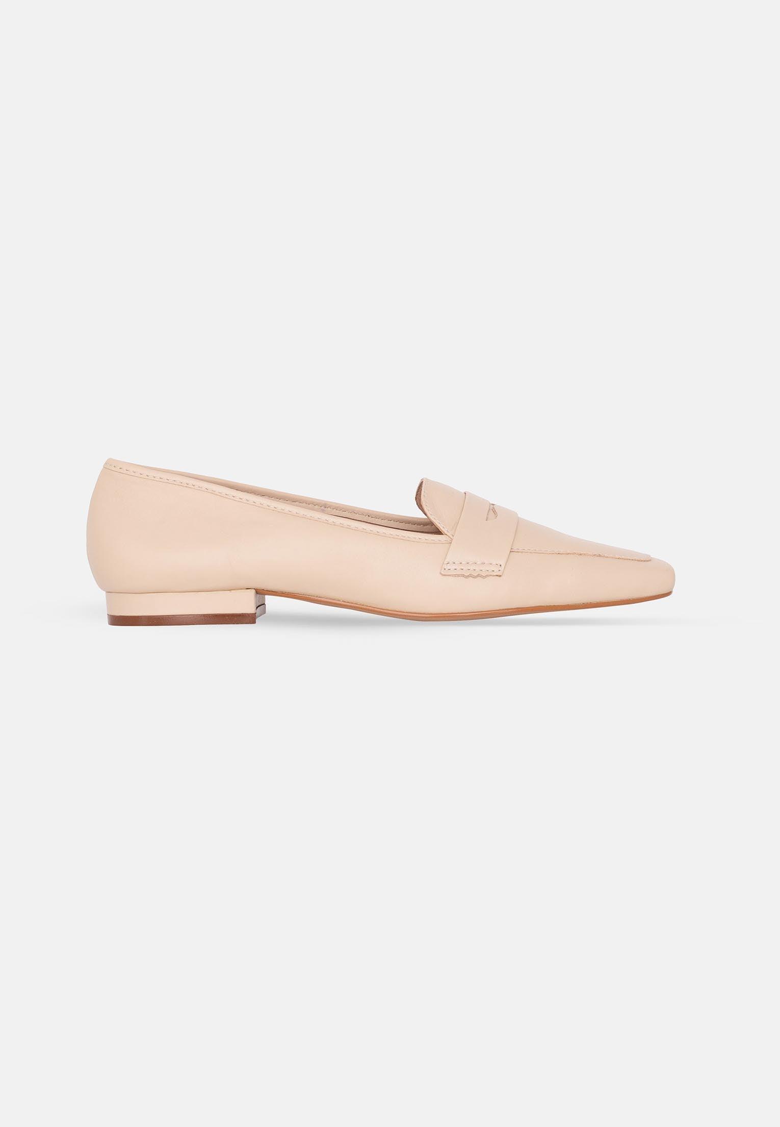 Women's Beige Premium Leather Loafers with a Narrow Fit.