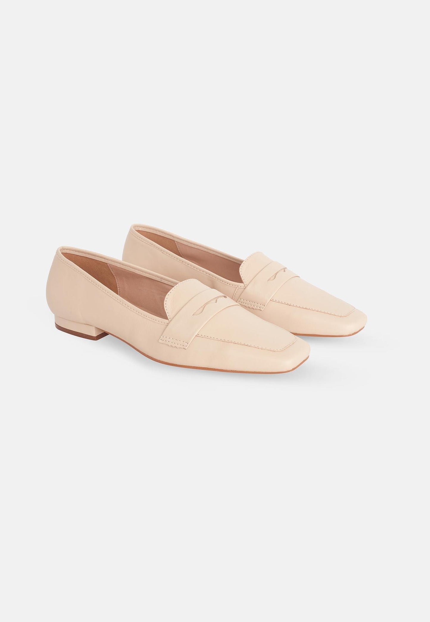 Women's Beige Premium Leather Loafers with a Narrow Fit.