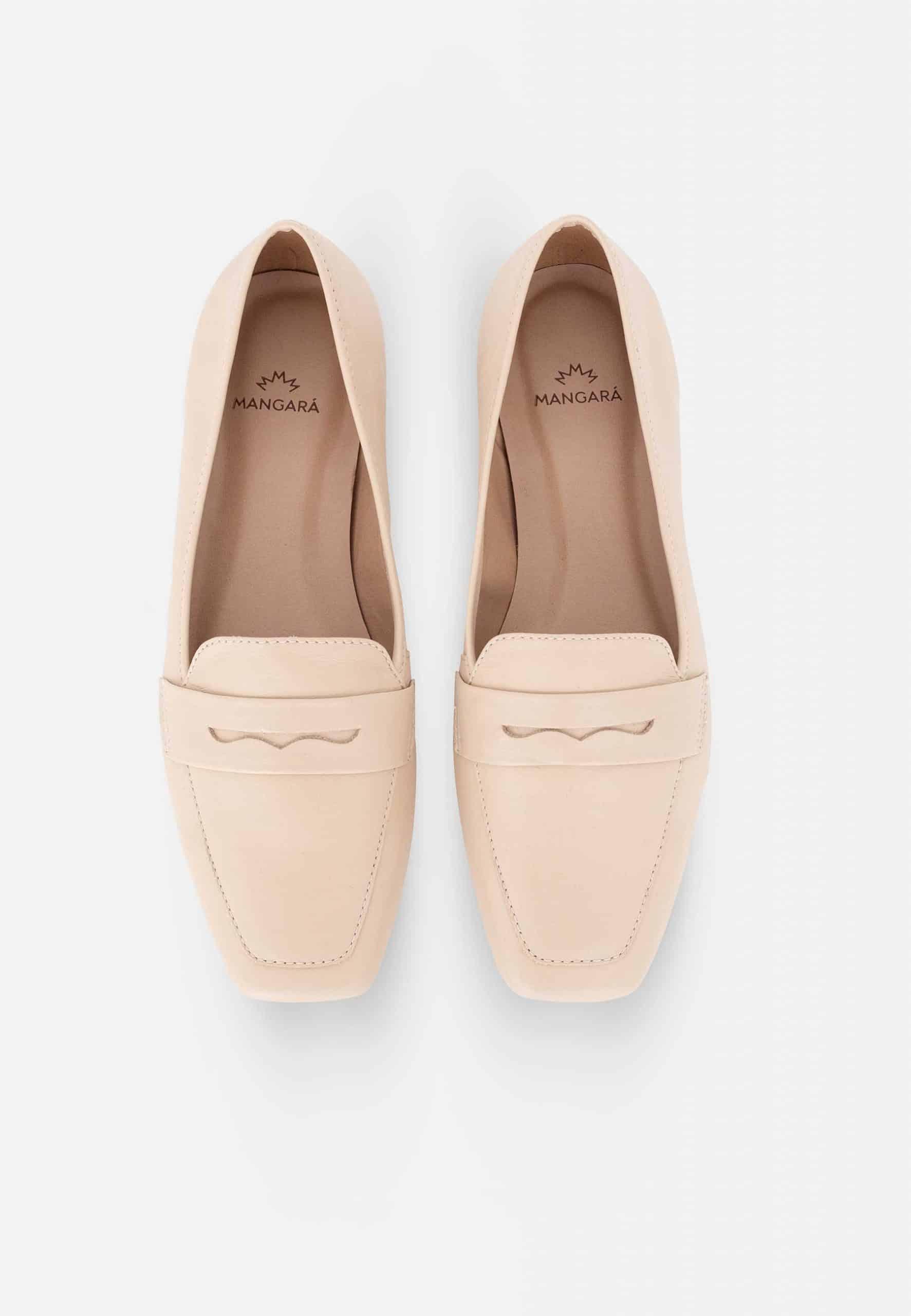 Women's Beige Premium Leather Loafers with a Narrow Fit.