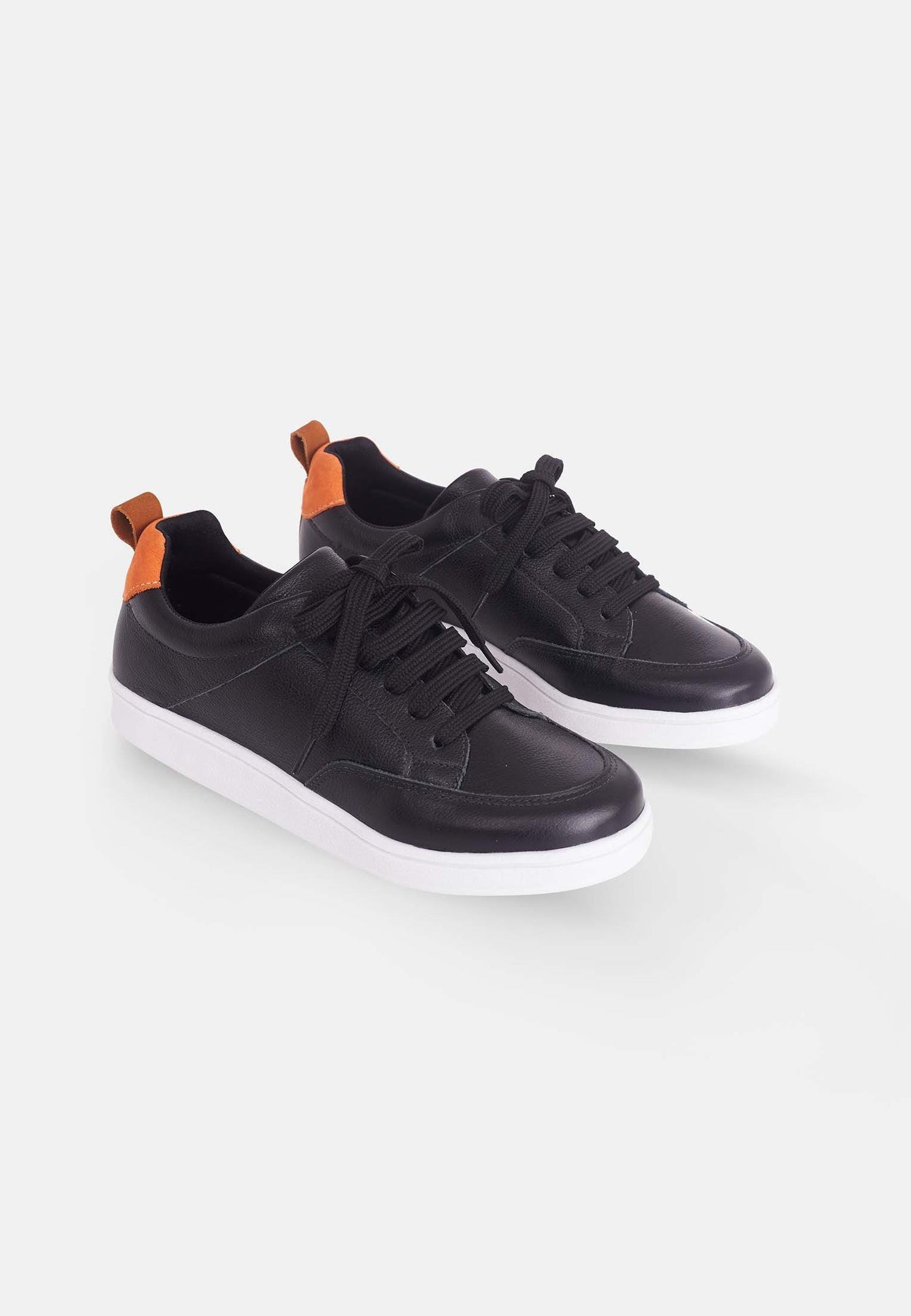 Women's Black Leather Streetwear Sneakers.