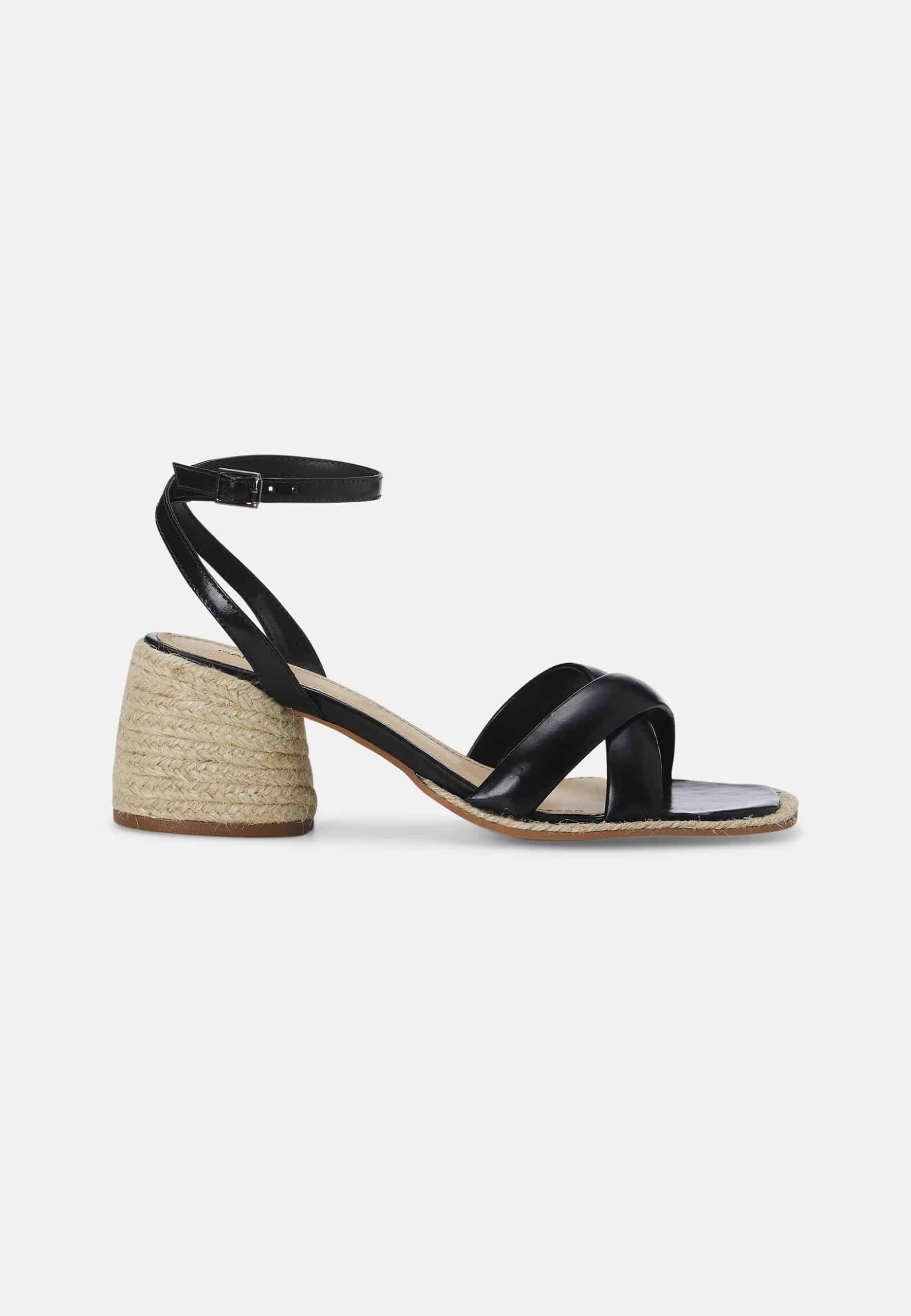 Ladies Black Block Heel Sandals with a Cushioned Footbed.