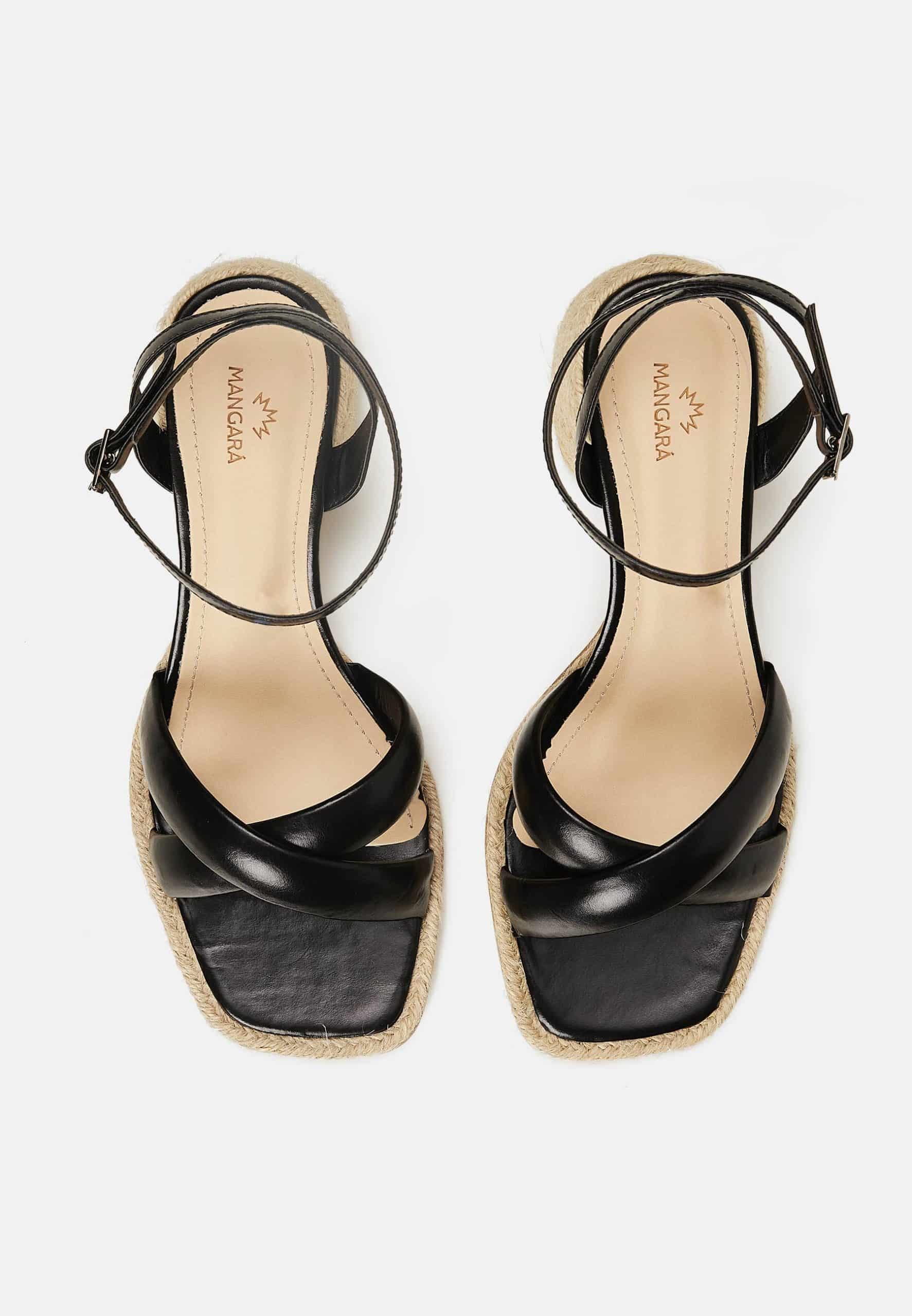 Ladies Black Block Heel Sandals with a Cushioned Footbed.