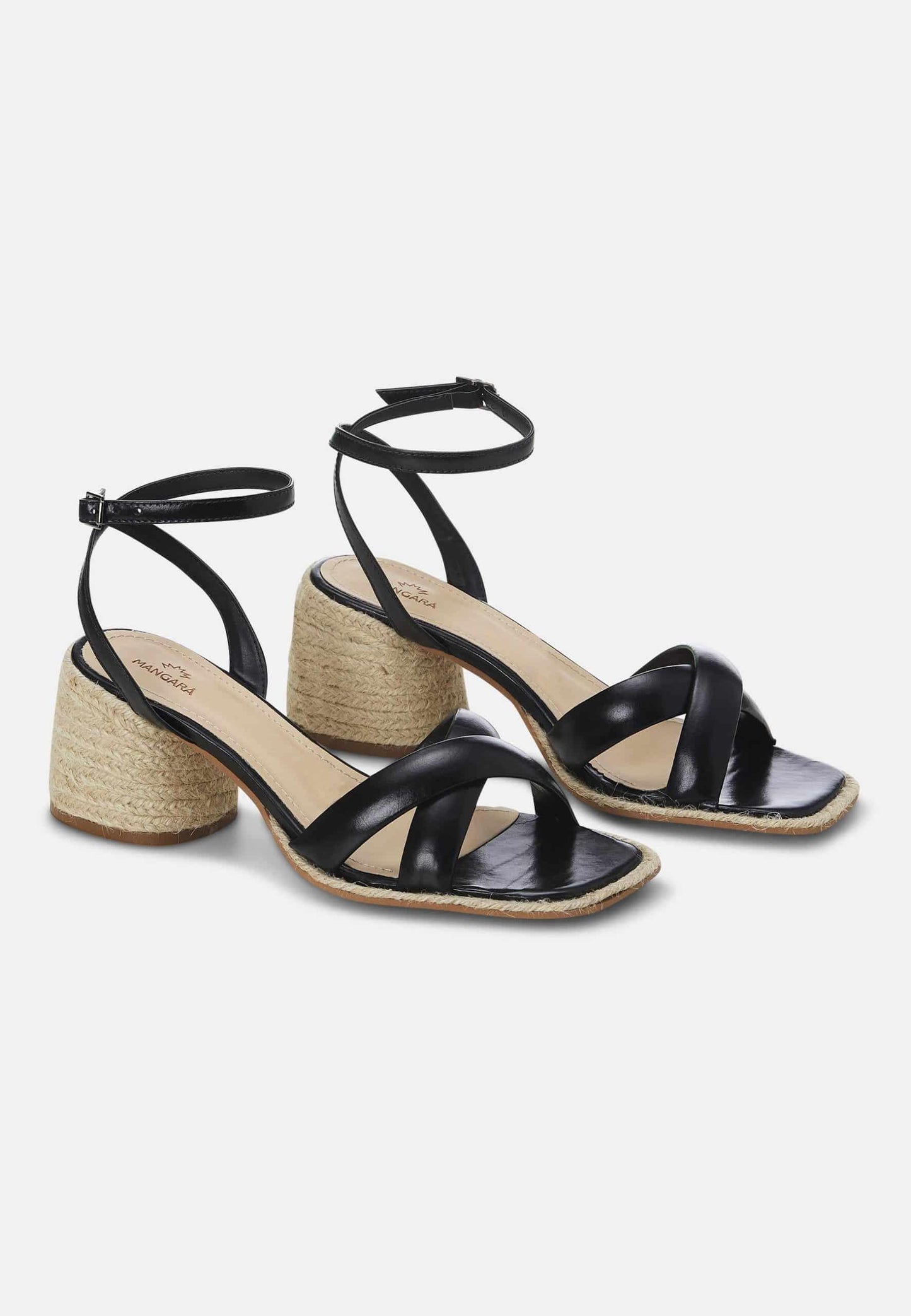 Ladies Black Block Heel Sandals with a Cushioned Footbed.