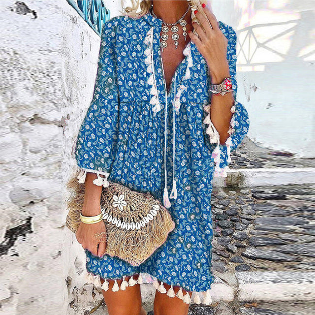 Ladies Vintage Summer Dress with Tassels