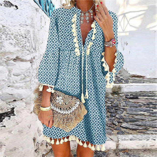 Ladies Vintage Summer Dress with Tassels