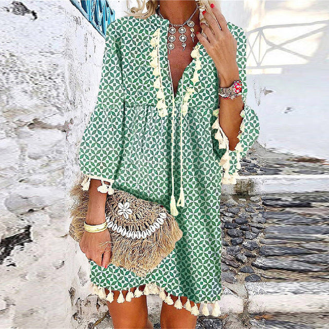 Ladies Vintage Summer Dress with Tassels