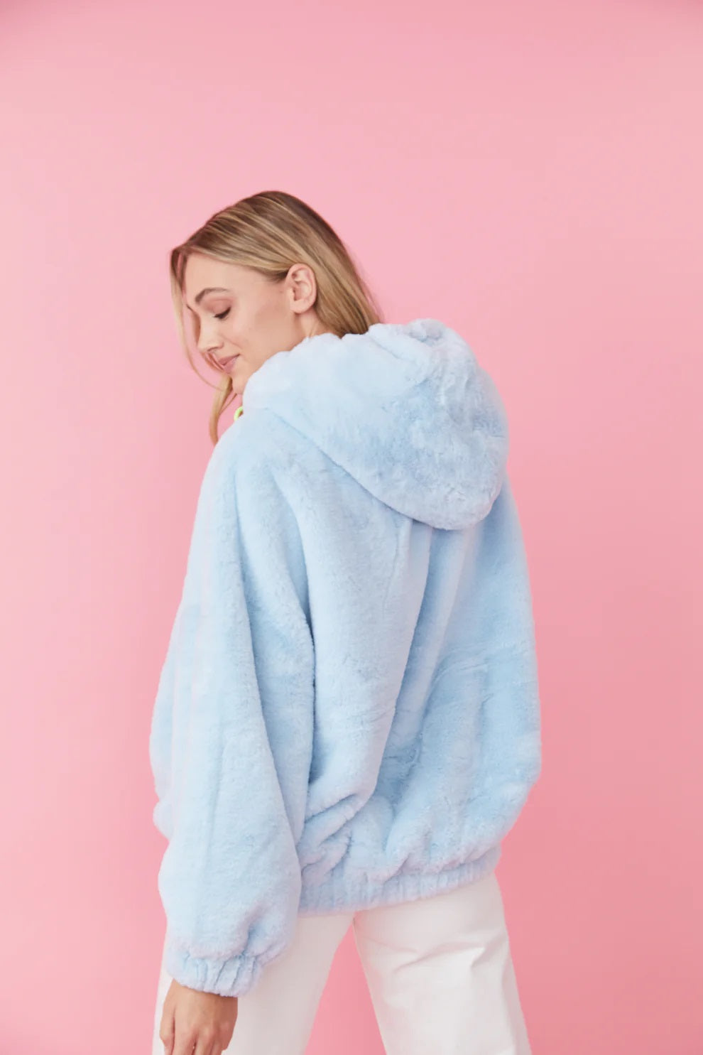 Baby blue faux fur hoodie online